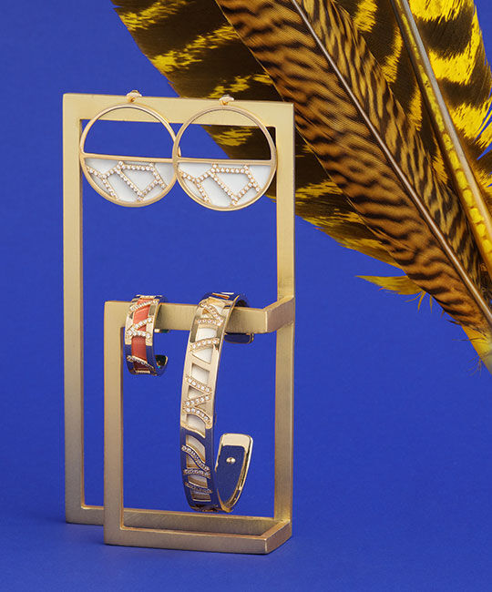 Les Précieuses Jewelry: Girafe Hoop Earrings, Perroquet Ring and Bracelet Les Précieuses Jewelry: Girafe Hoop Earrings, Perroquet Ring and Bracelet