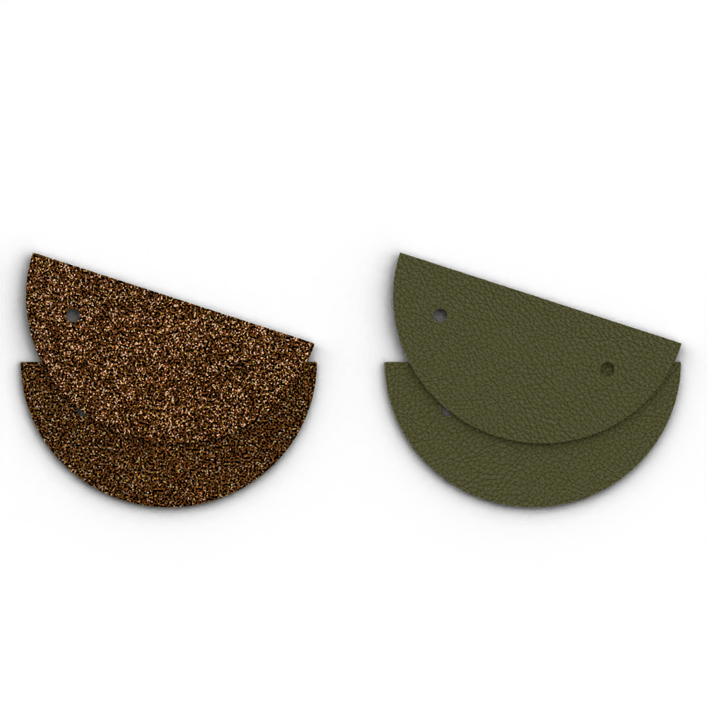 Boucles d'oreilles Lotus, cuirs réversibles Bronze Paillettes / Vert de Gris image number 4
