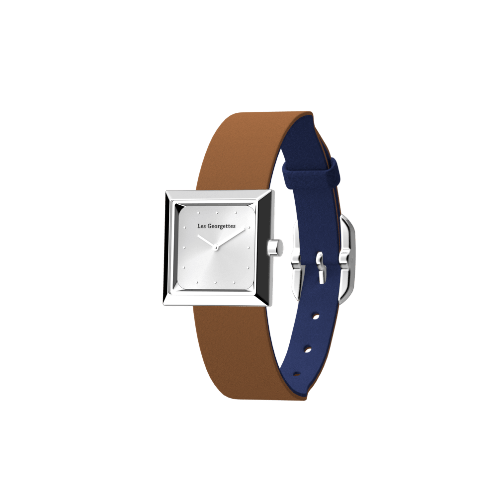 Reversible Denim Blue / Canyon watch, l'Absolue square watch case, Silver finish image number 2
