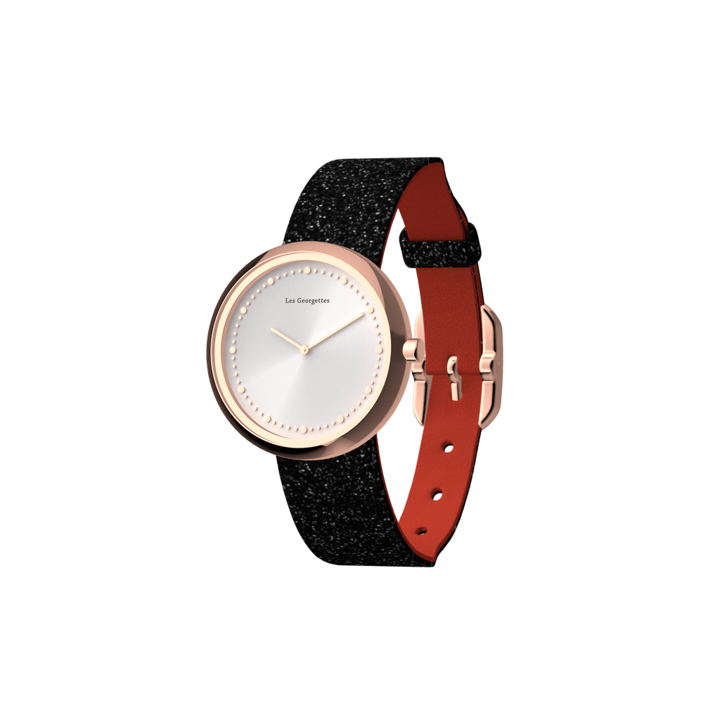 reversible black glitter / red watch, la grande absolue watch case, rose gold finish