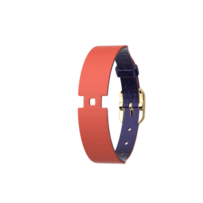 Coral / Navy Blue Single Wrap Leather strap,  Gold finish buckle coral-navy-blue-single-wrap-leather-strap-gold-finish-buckle-le_simple_tour