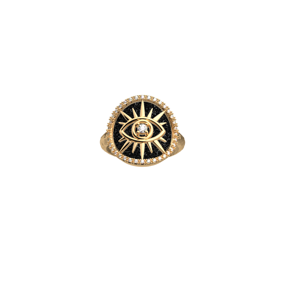 Bague Œil, simili réversible Paillettes Noires / - Les Georgettes - Modalova