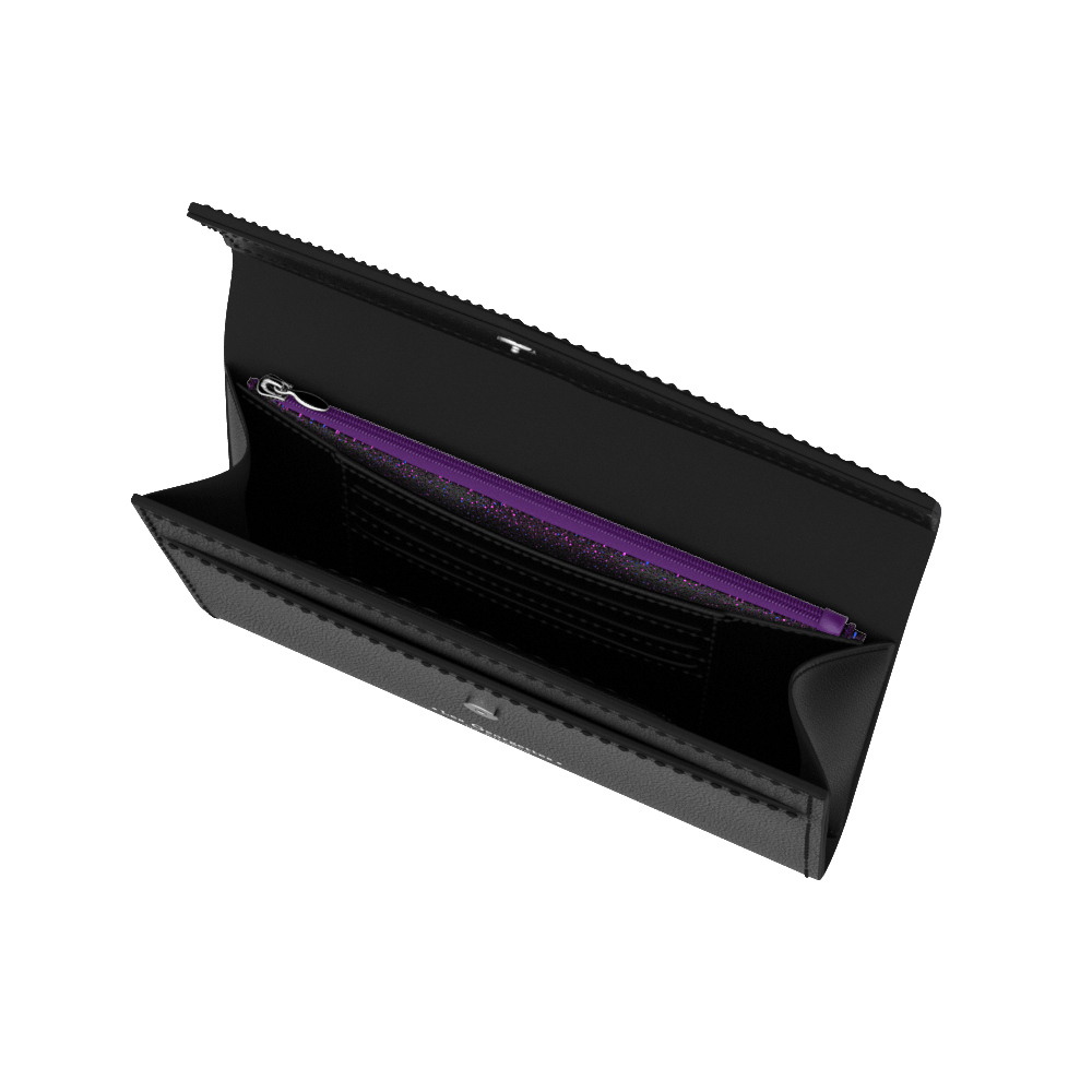 Le Compact Noir motif Girafe, doublure Paillettes Violettes image number 3