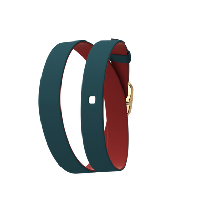 Petrol Blue / Raspberry Wraparound leather strap,  Gold finish buckle petrol-blue-raspberry-wraparound-leather-strap-gold-finish-buckle-le_double_tour