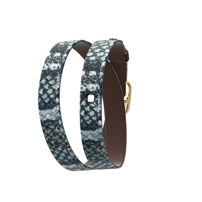 Wraparound leather strap, Graphic Reptile/Chocolate, Gold finish buckle wraparound-leather-strap-graphic-reptile-chocolate-gold-finish-buckle-le_double_tour