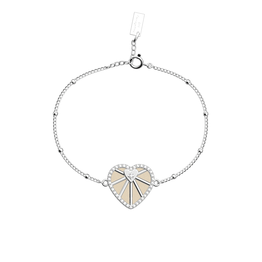 Bracelet chaîne Caur Céleste, cuir réversible Crème / Paillettes Dorées - Les Georgettes - Modalova