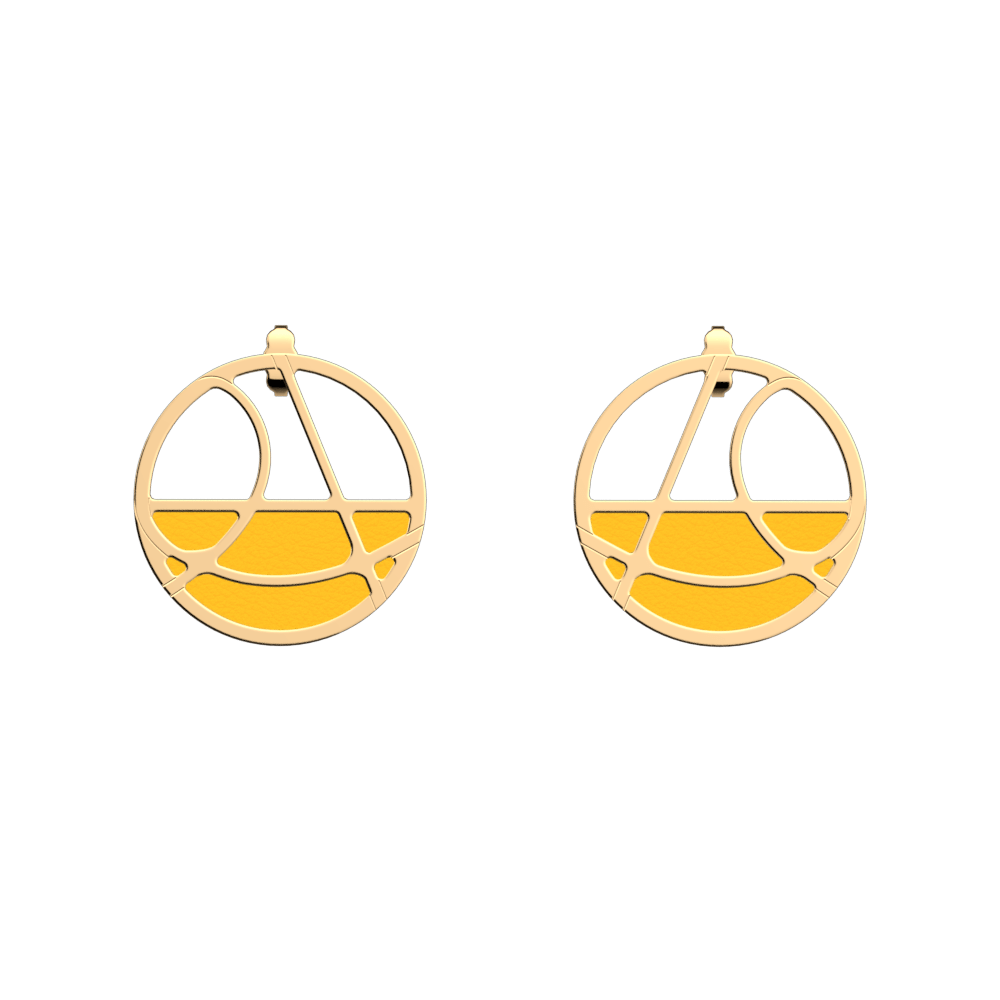 Boucles d'oreilles Petites Créoles Valse, cuir réversible Sun / Marine image number 1