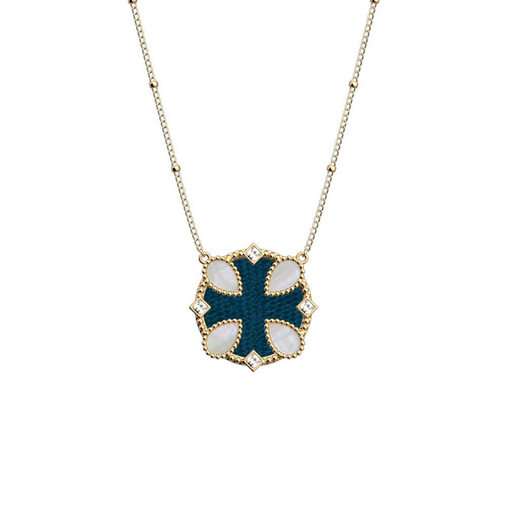 Collier Constance, cuir réversible Écailles Bleutées / Bleu Georgettes - Les Georgettes - Modalova