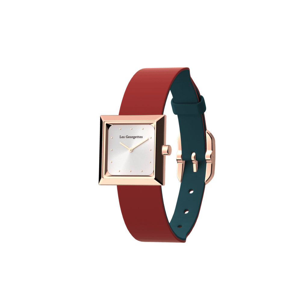 Reversible Petrol Blue / Raspberry watch, l'Absolue square watch case, Rose gold finish image number 2