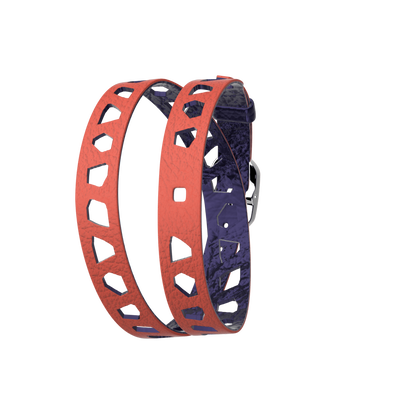 Bracelet cuir dentelle double tour, Girafe Corail / Marine Métallisé, boucle argentée bracelet-cuir-dentelle-double-tour-girafe-corail-marine-metallise-boucle-argentee-le_double_tour