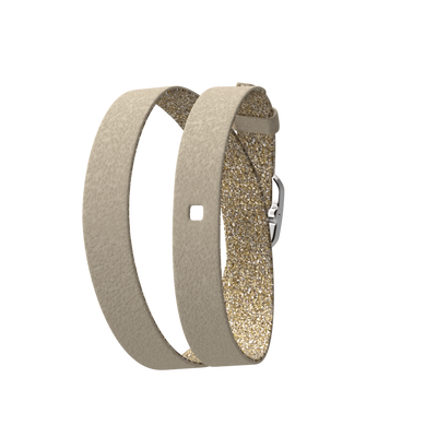 Cream / Gold Glitter Wraparound leather strap,  Silver finish buckle cream-gold-glitter-wraparound-leather-strap-silver-finish-buckle-le_double_tour