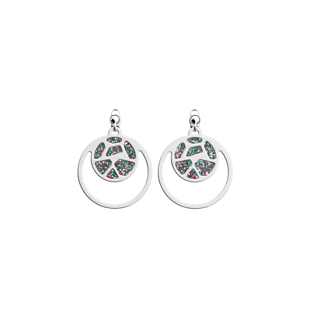 Boucles d'oreilles Girafe, cuir réversible Framboise Soft / Paillettes Multicolore image number 2