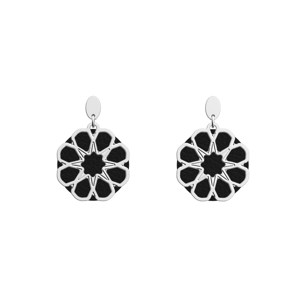 Boucles d'oreilles Arabesque, cuir réversibles Paillettes Orientales / Khôl Noir image number 2