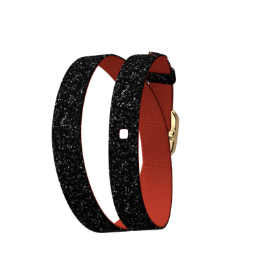 Black Glitter / Red Wraparound leather strap,  Gold finish buckle black-glitter-red-wraparound-leather-strap-gold-finish-buckle-le_double_tour