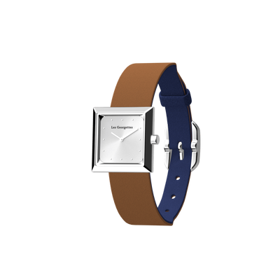 Reversible Denim Blue / Canyon watch, l'Absolue square watch case, Silver finish reversible-denim-blue-canyon-watch-l-absolue-square-watch-case-silver-finish-pack_bracelet_cuir_montre