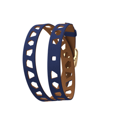 Wraparound leather strap Girafe, Denim Blue / Canyon, Gold finish wraparound-leather-strap-girafe-denim-blue-canyon-gold-finish-le_double_tour