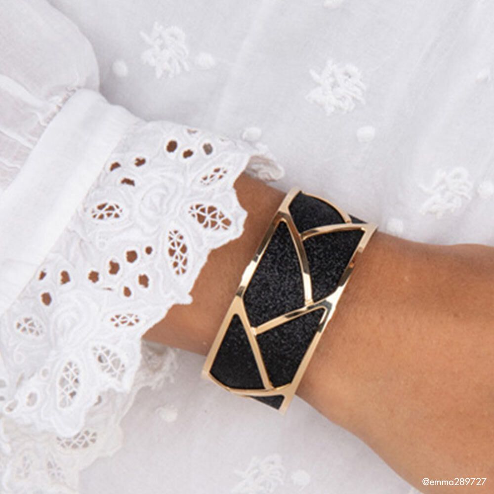 Bracelet fille ado en cuir manchette avec strass et paillette