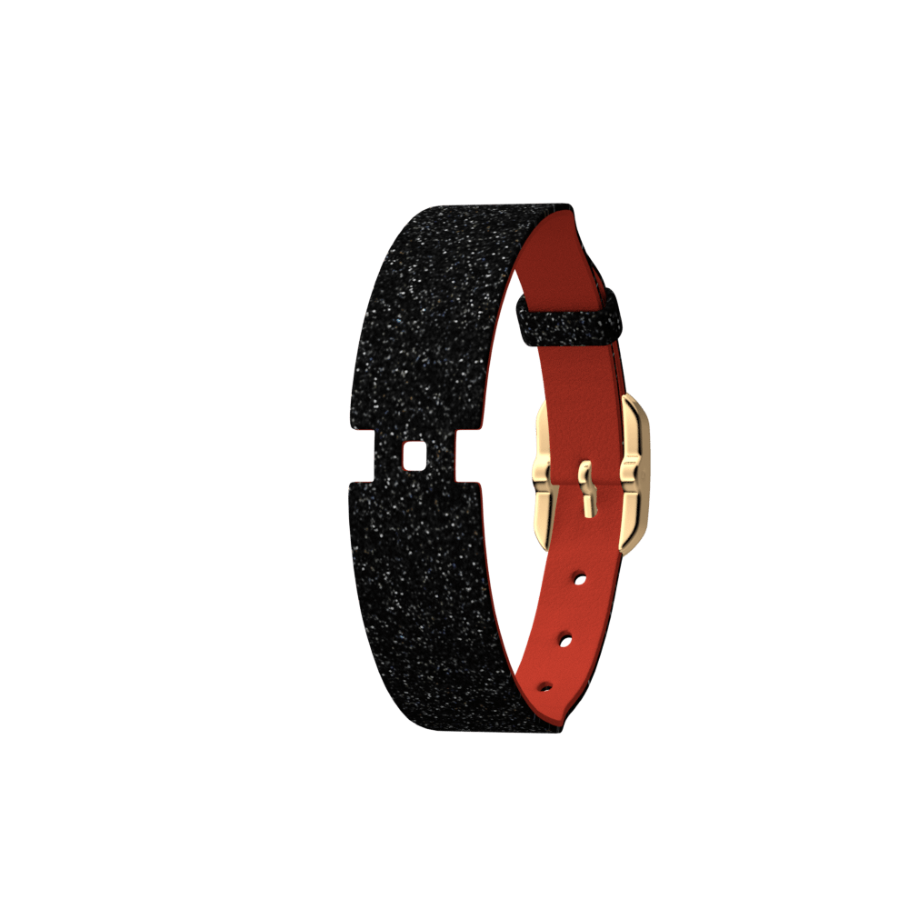 Black Glitter / Red Single Wrap Leather strap,  Gold finish buckle image number 1