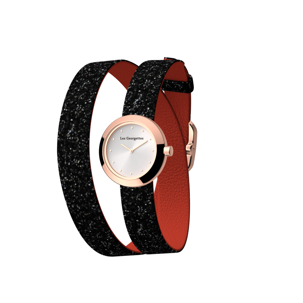 Reversible Black Glitter / Red watch, l'Absolue round watch case, Rose gold finish image number 1