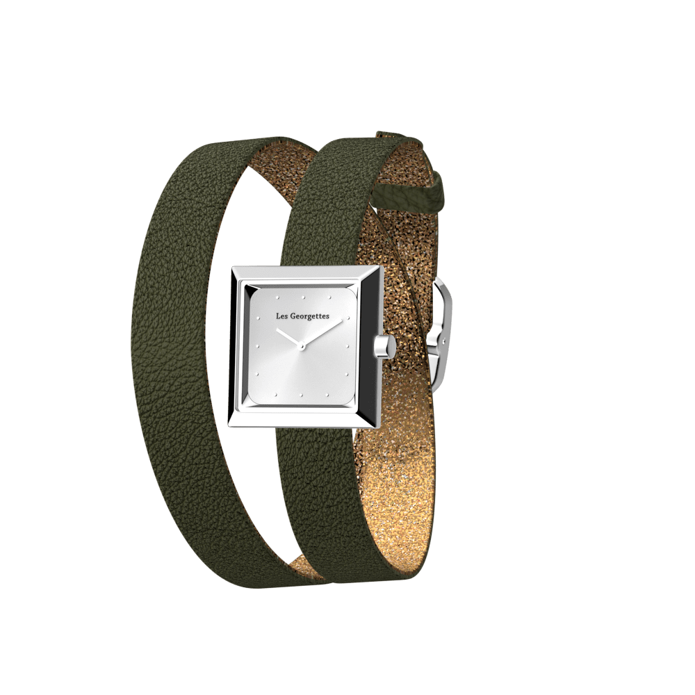 Reversible Bronze Glitter / Verdigris watch, l'Absolue square watch case, Silver finish image number 2