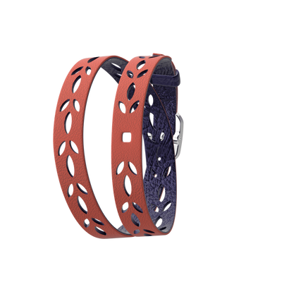 Wraparound leather strap, Lotus Coral / Navy Blue, Silver finish buckle wraparound-leather-strap-lotus-coral-navy-blue-silver-finish-buckle-le_double_tour