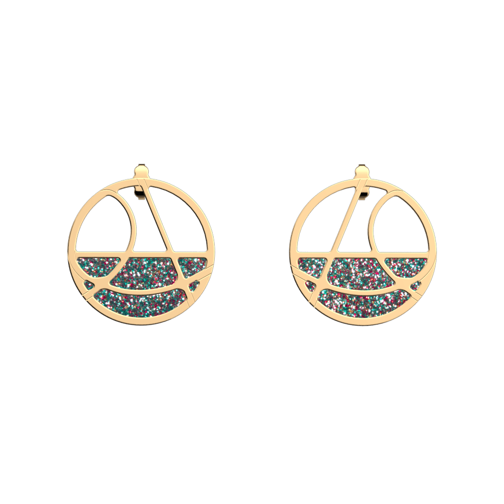 Boucles d'oreilles Valse, cuir réversible Framboise Soft / Paillettes Multicolore image number 2
