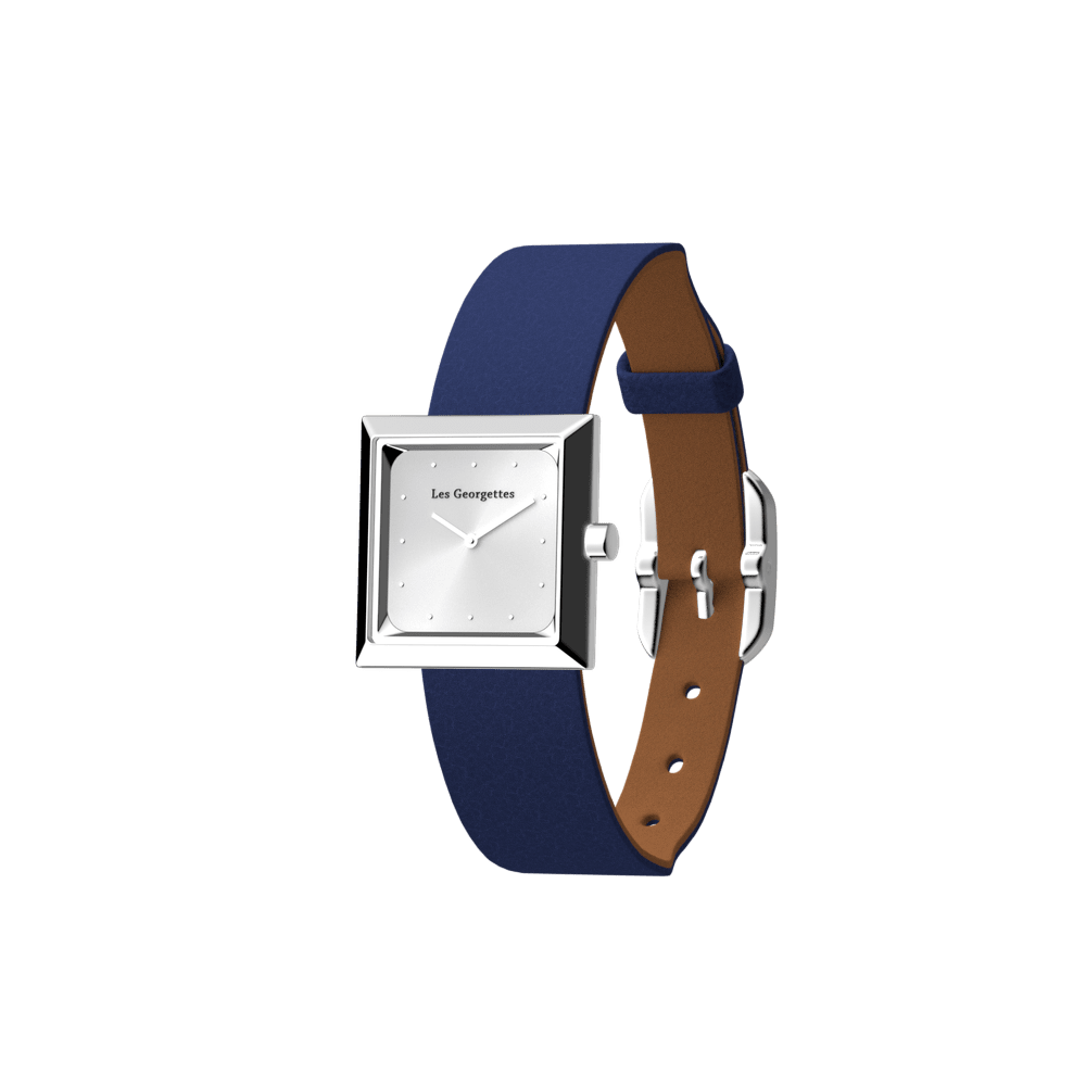 Reversible Denim Blue / Canyon watch, l'Absolue square watch case, Silver finish image number 1