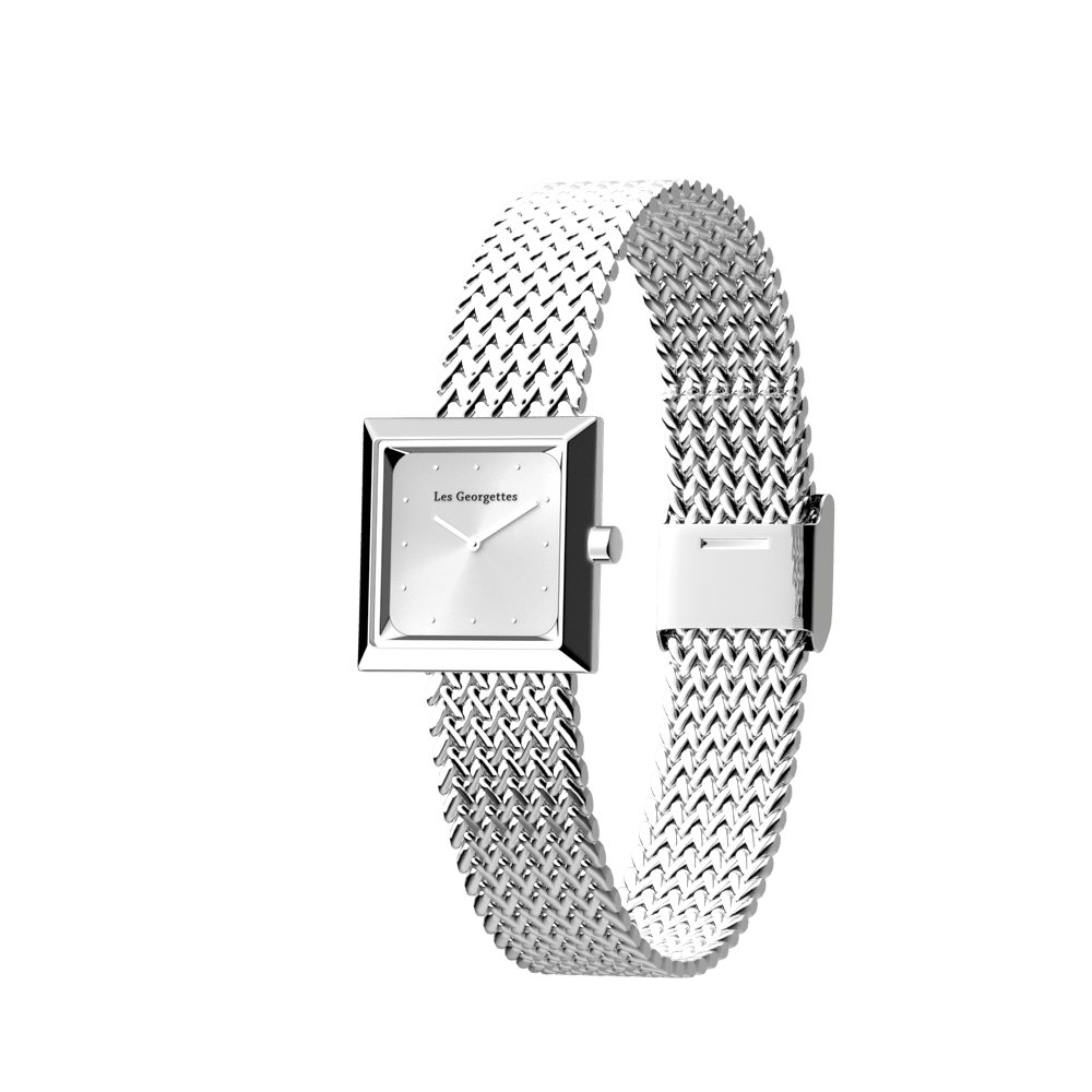 Milan mesh watch  - Silver finish, l'Absolue square watch case image number 1