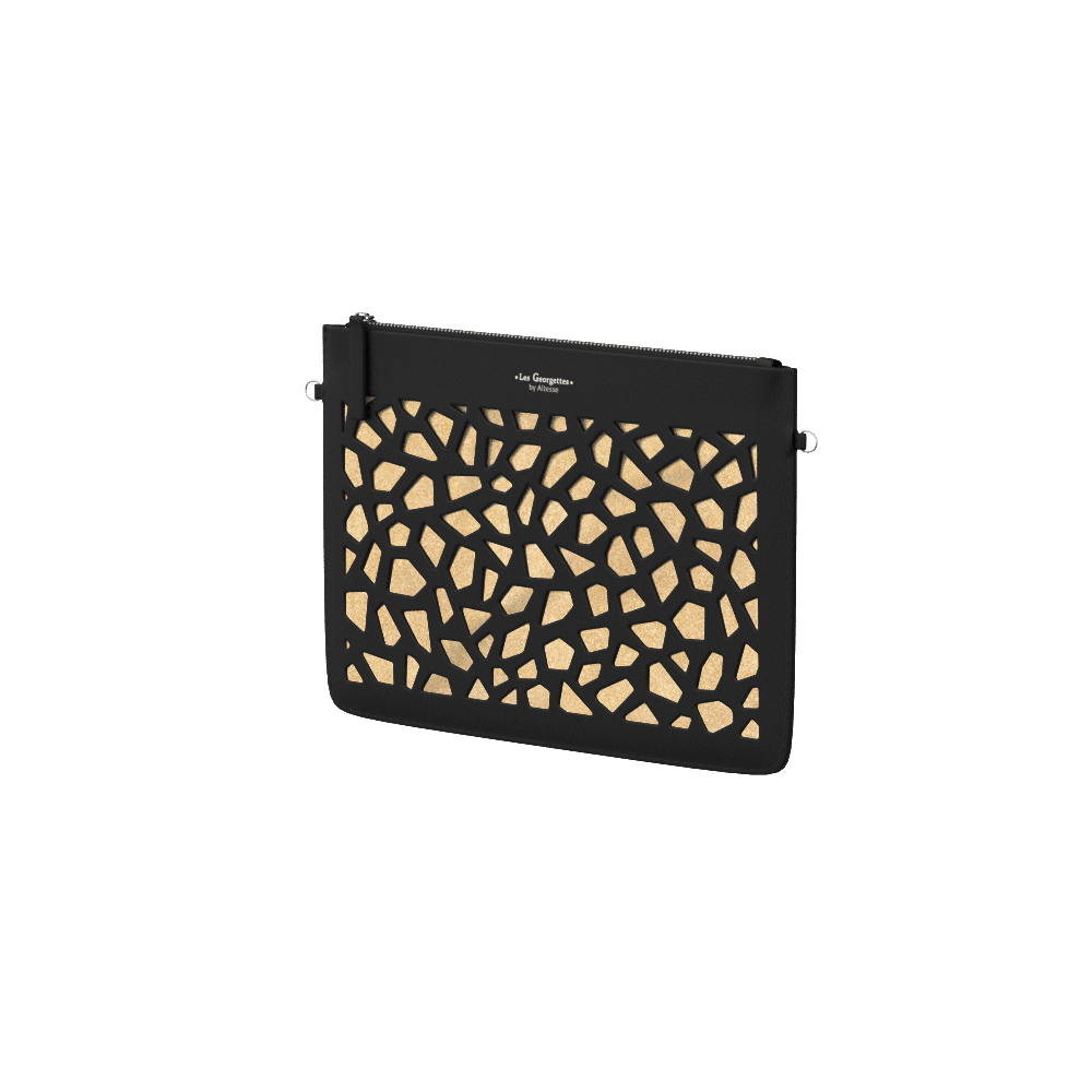 La Pochette Noir motif Girafe, doublure Paillettes Dorées image number 2