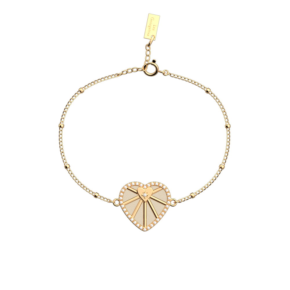Bracelet chaîne Caur Céleste, cuir réversible Crème / Paillettes Dorées - Les Georgettes - Modalova