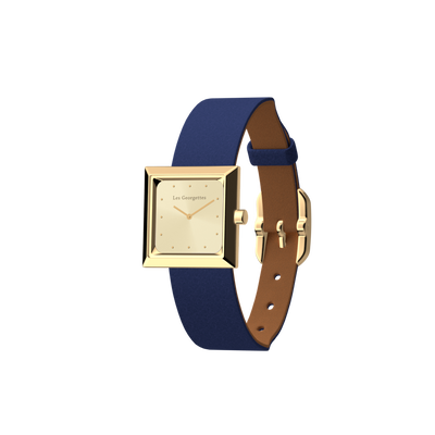 Reversible Denim Blue / Canyon watch, l'Absolue square watch case, Gold finish reversible-denim-blue-canyon-watch-l-absolue-square-watch-case-gold-finish-pack_bracelet_cuir_montre