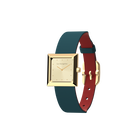 Reversible Petrol Blue / Raspberry watch, l'Absolue square watch case, Gold finish image number 1