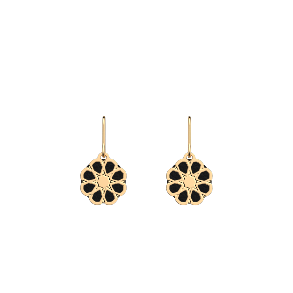 Boucles d'oreilles Arabesque, cuir réversibles Khôl Noir / Paillettes Orientales image number 1