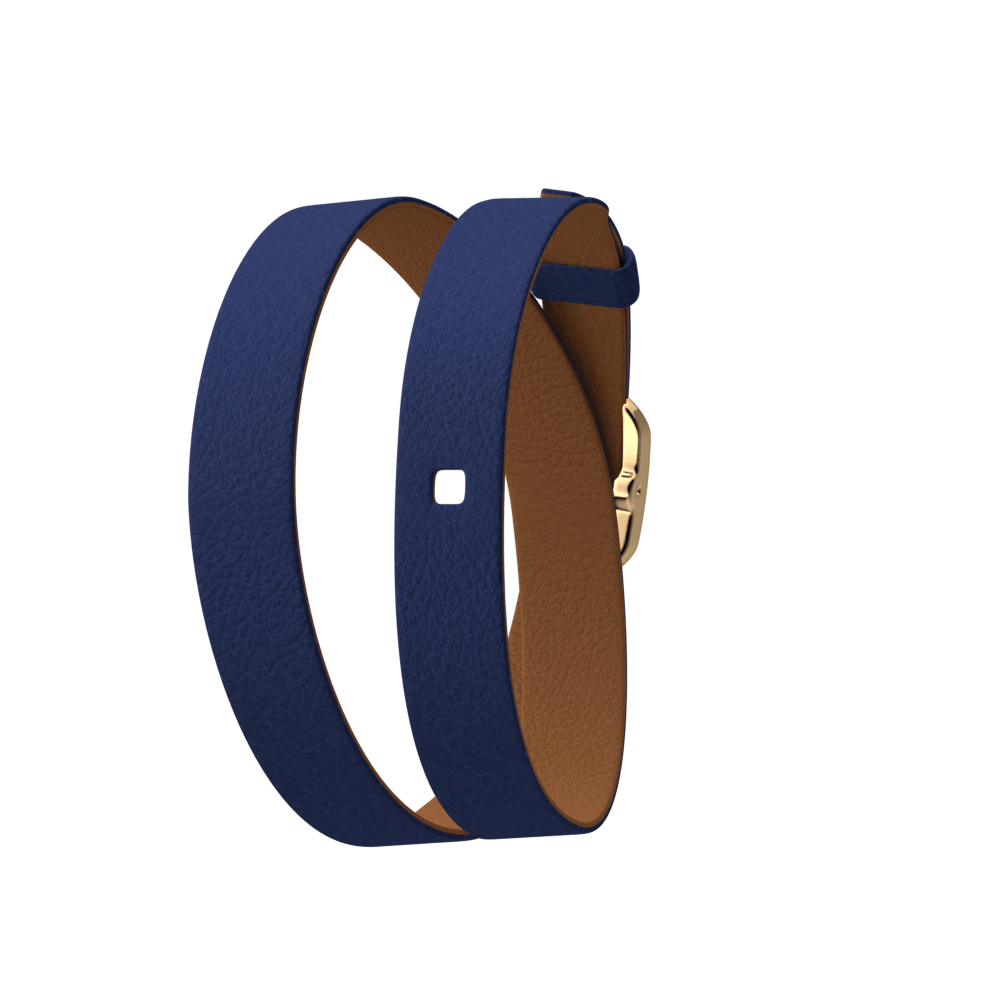 Bracelet cuir Double tour, Bleu Denim / Canyon, boucle dorée image number 1