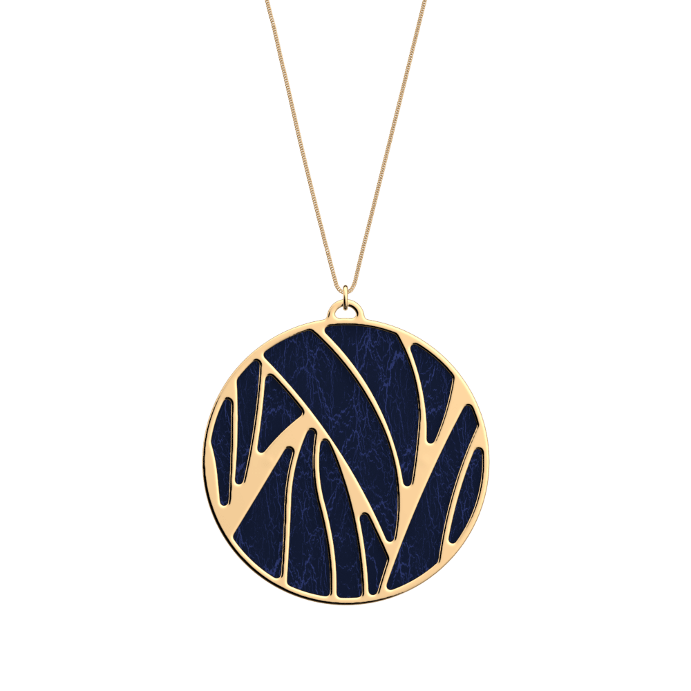 Perroquet Necklace, Gold finish, Coral / Metallic Navy Blue image number 2