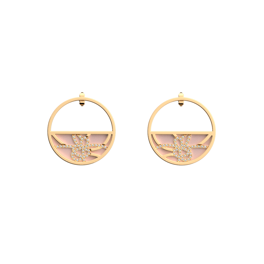 Pétales Small Hoop Earrings, Gold finish, Light Pink / Light Grey image number 1