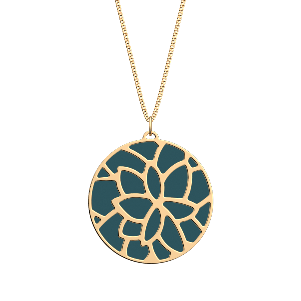Nénuphar Necklace, Gold finish, Petrol blue / Raspberry image number 1