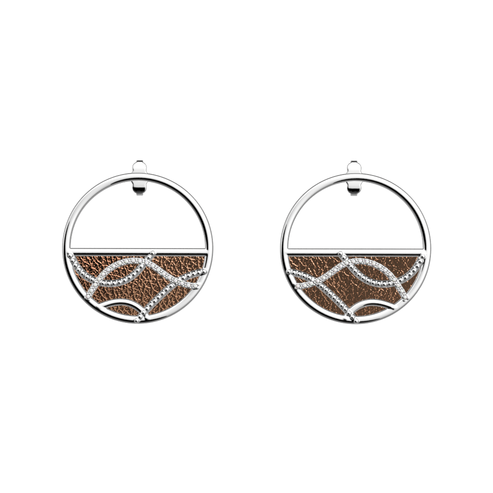 Boucles d'oreilles Ondes, Finition argentée, Myrtille / Terre d'Ambre  image number 2