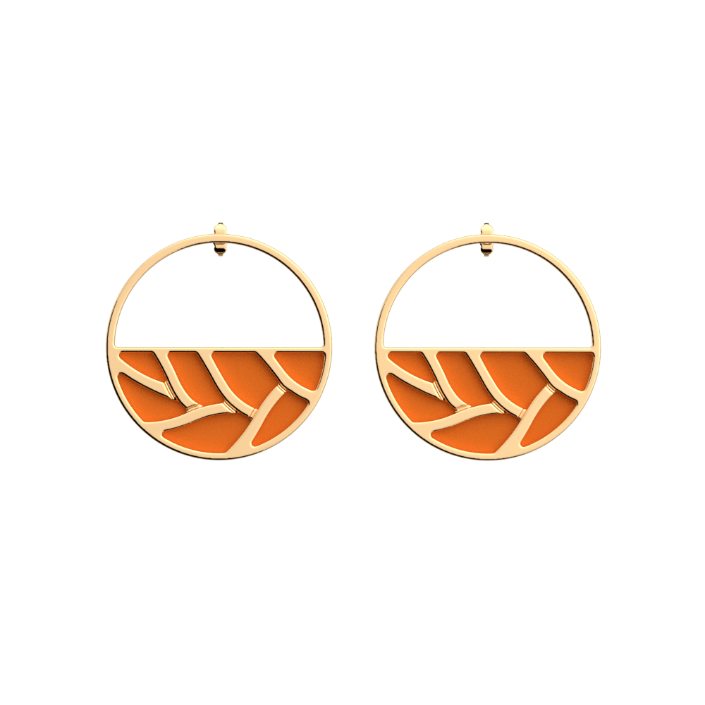 Boucles d'oreilles Créoles Tresse, Finition dorée, Orange Pailleté / Orange Soft image number 2
