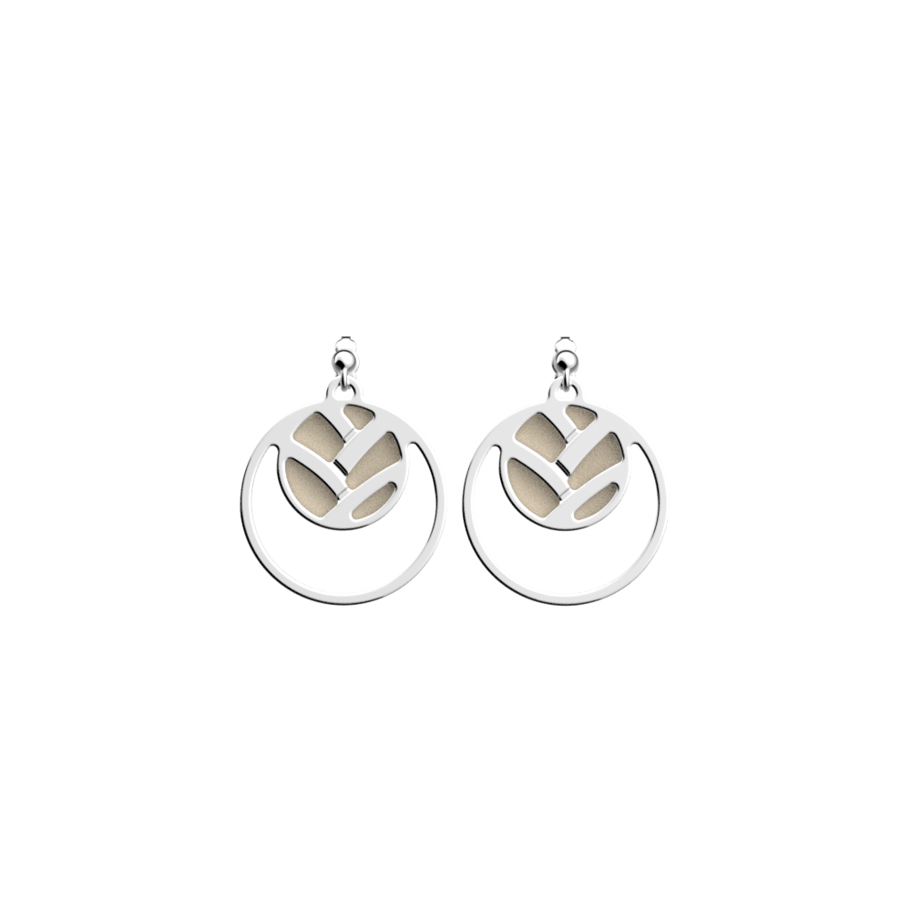 Boucles d'oreilles Double Rond Tresse, Finition argentée, Crème / Paillettes Dorées image number 1