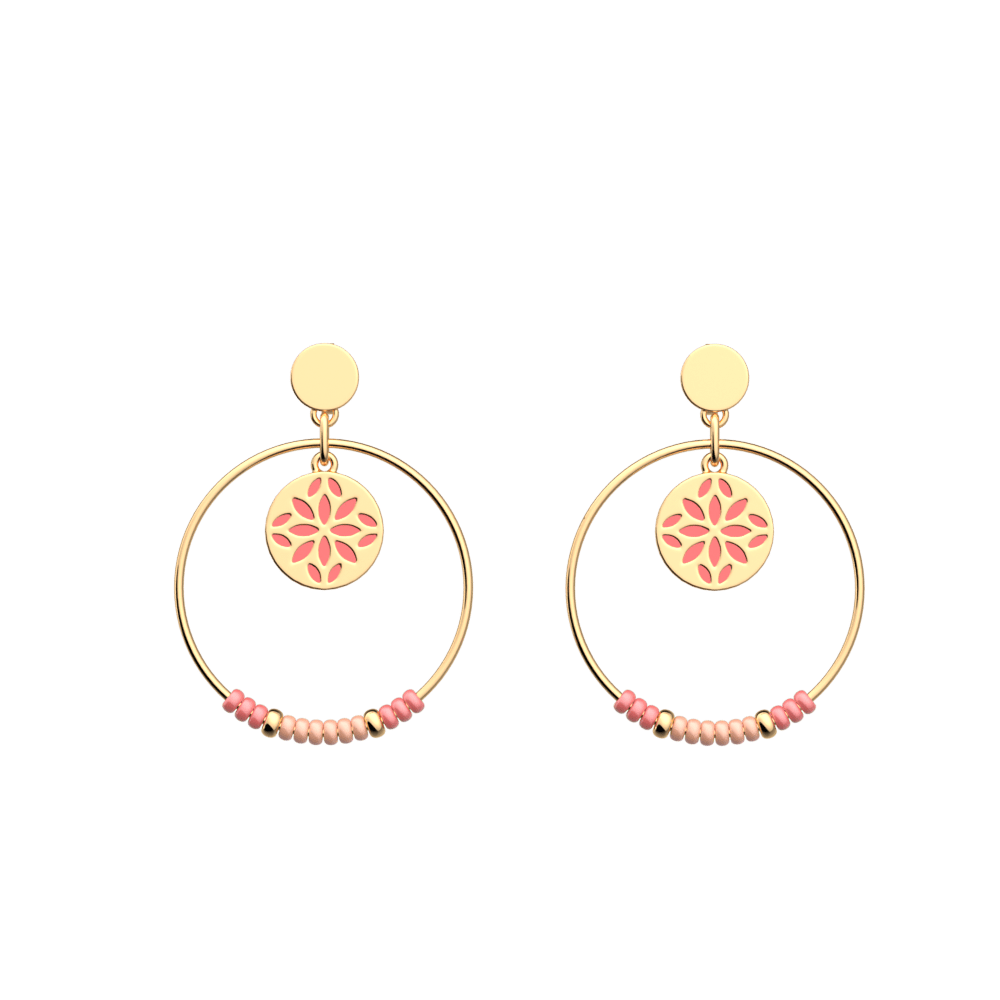 Summer Lotus Earrings Coral, Gold Finish image number 1