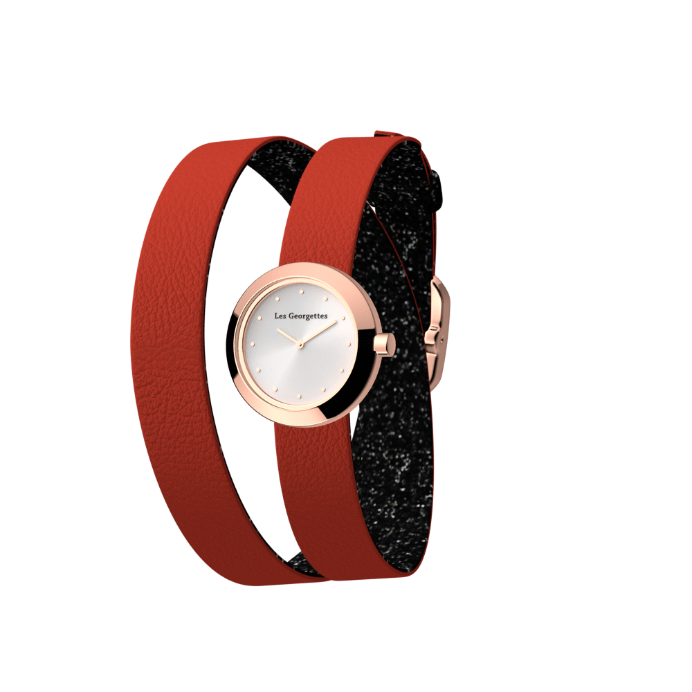 Reversible Black Glitter / Red watch, l'Absolue round watch case, Rose