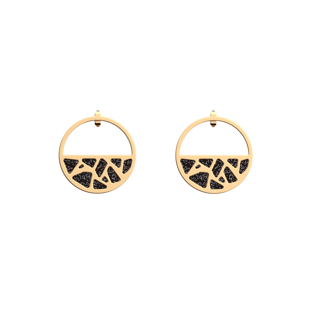 Girafe Small Hoop Earrings, Gold finish, Black Glitter / Soft Red image number 1