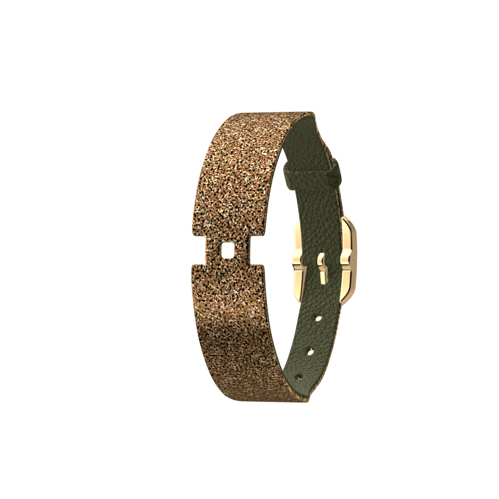 Bracelet Cuir Bronze paillettes / Vert de gris, Boucle Dorée image number 1