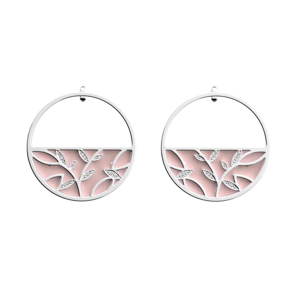 Arbre de Vie Hoop Earrings, Silver finish, Light Pink / Light Grey image number 1