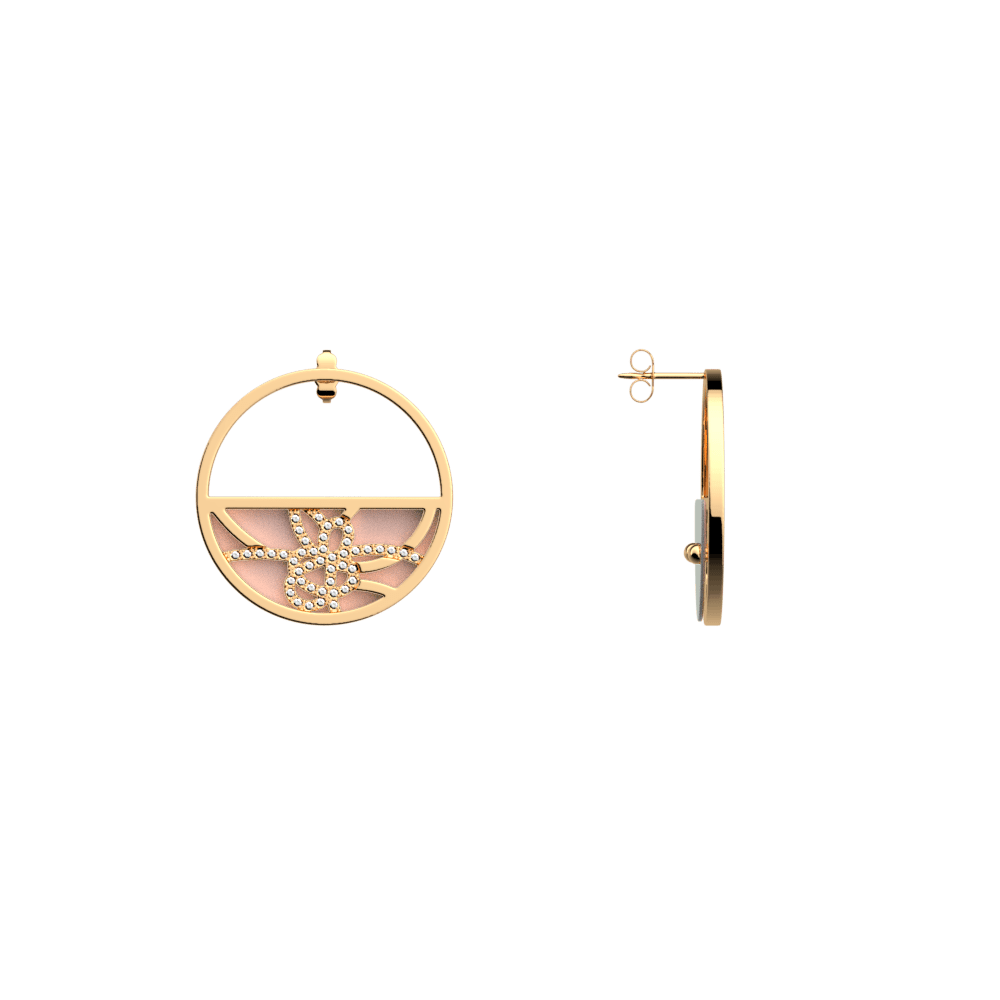 Pétales Small Hoop Earrings, Gold finish, Light Pink / Light Grey image number 3