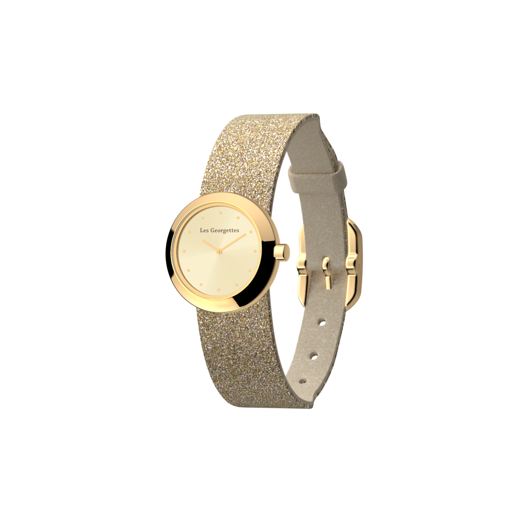 Reversible Cream / Gold Glitter watch, l'Absolue round watch case, Gold