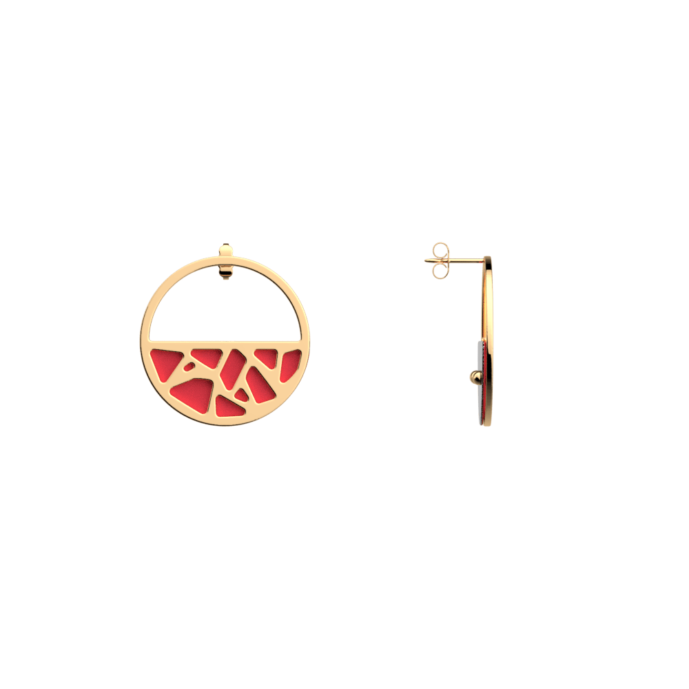 Girafe Small Hoop Earrings, Gold finish, Black Glitter / Soft Red image number 4