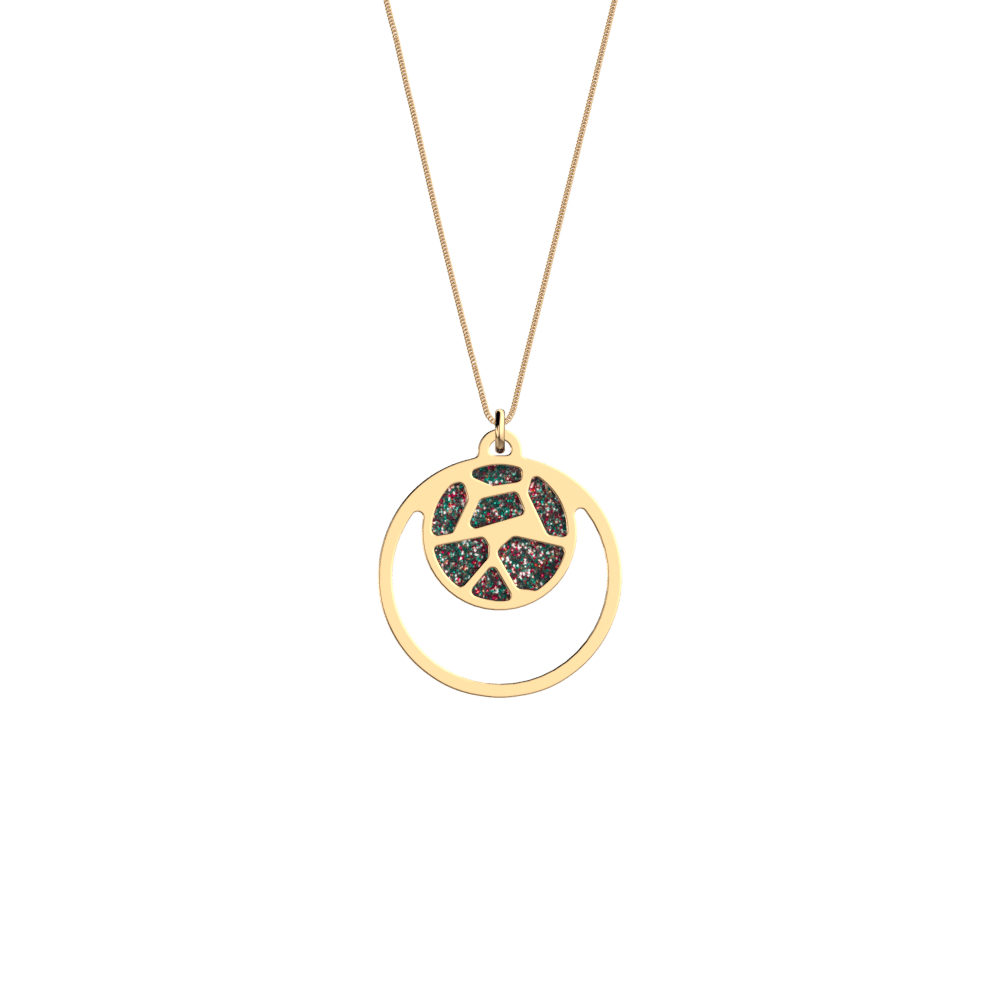 Girafe Necklace, Gold finish, Patent Soft Raspberry / Multicoloured Glitter image number 2