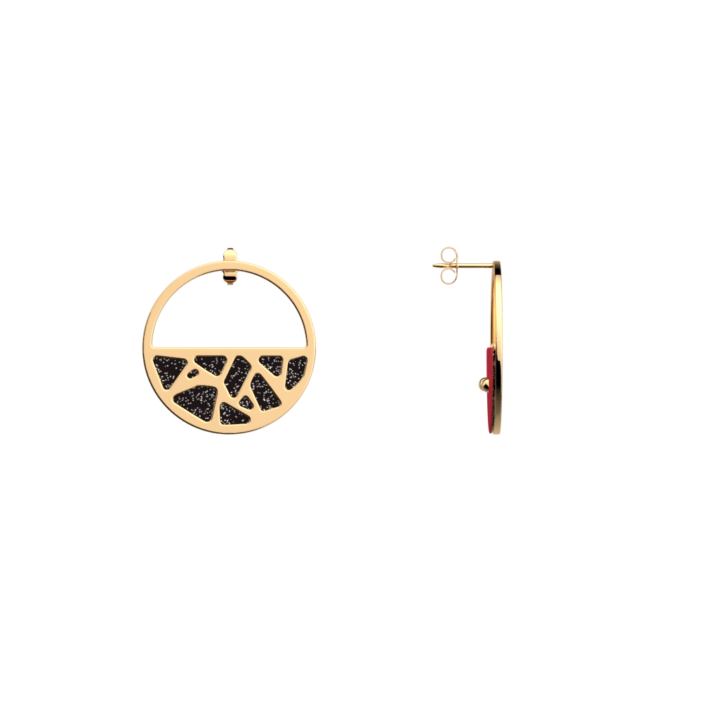 Girafe Small Hoop Earrings, Gold finish, Black Glitter / Soft Red image number 3